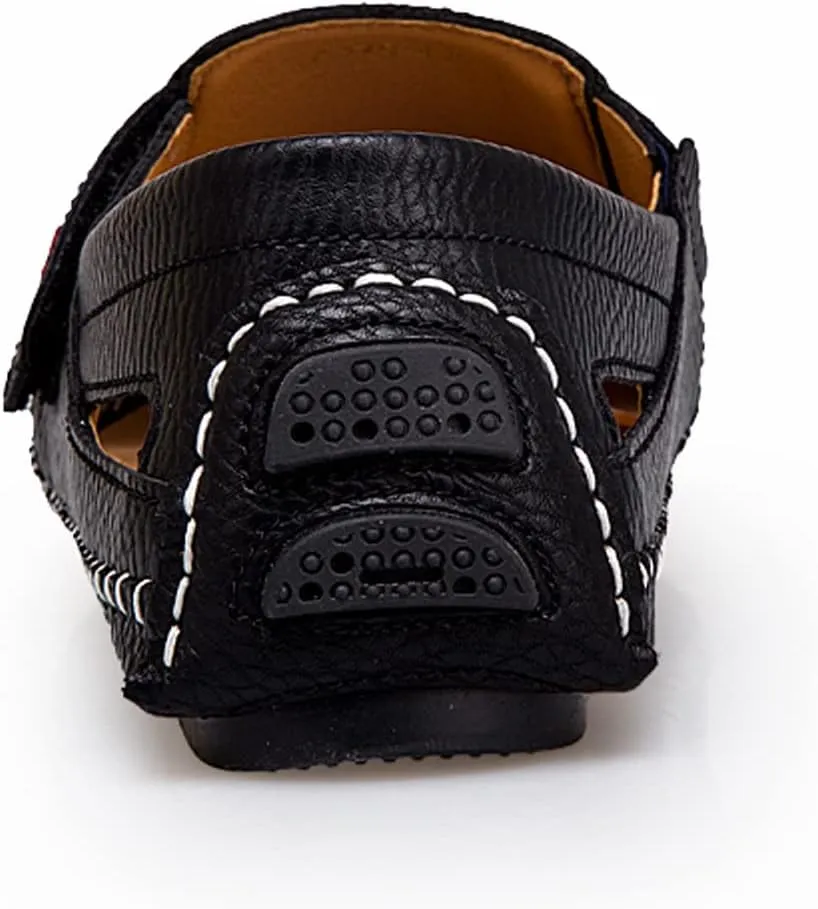 Men's Leather Square Toe Soft Sole Loafers with Hook&Loop,Breathable Comfortable Slip On Flat Moccasin Boat Shoes,Casual Fashion Walking Driving Shoes