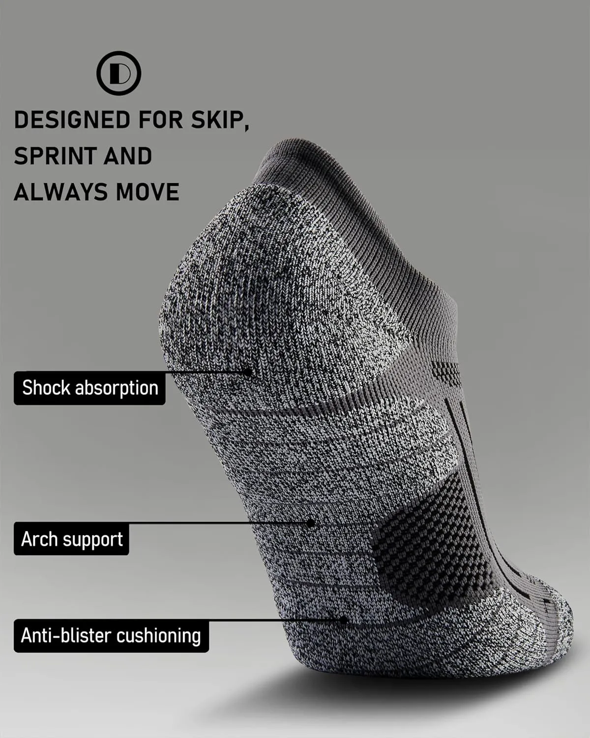 Men's No Show Compression Athletic Socks, Cushioned for Running Hiking