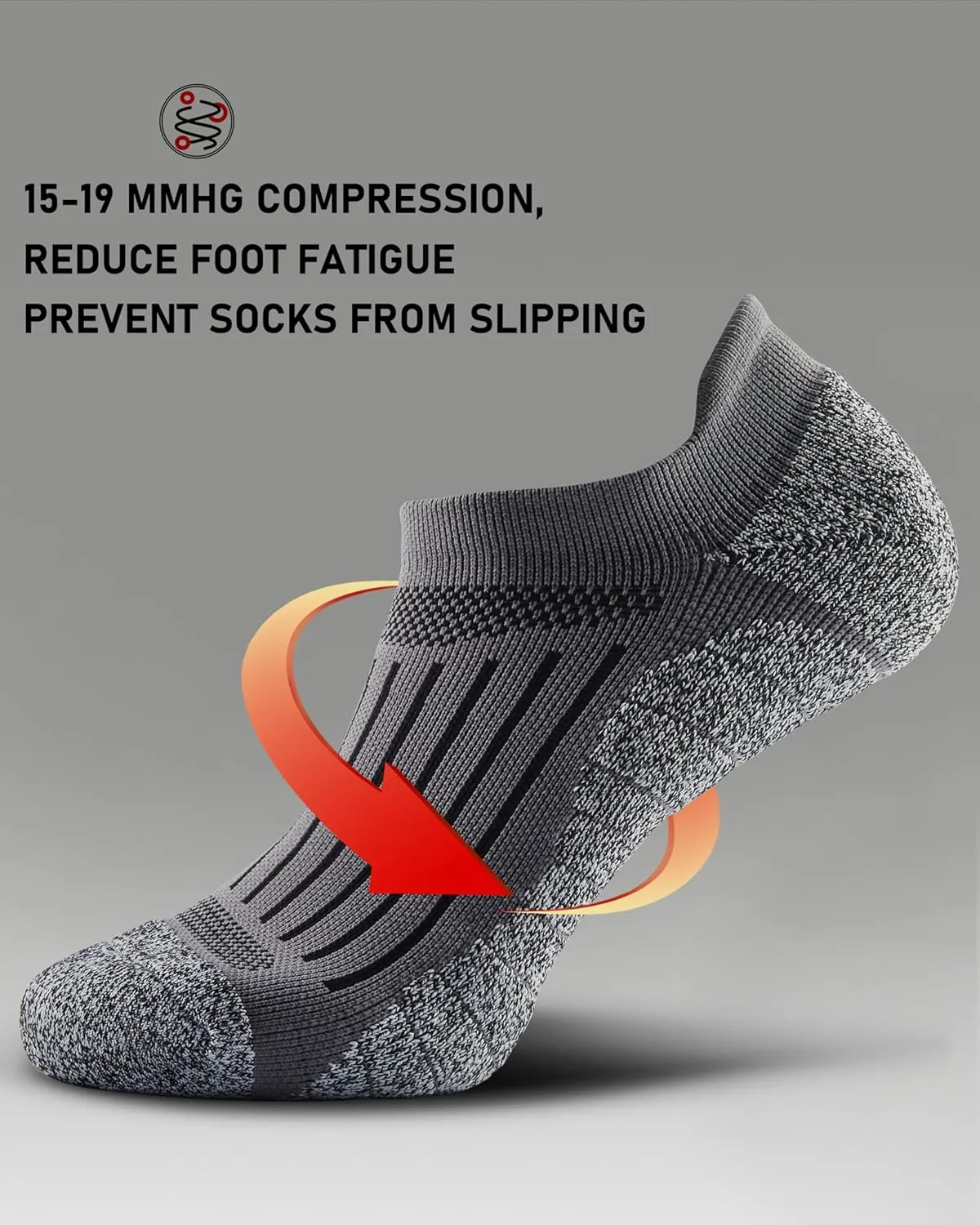 Men's No Show Compression Athletic Socks, Cushioned for Running Hiking