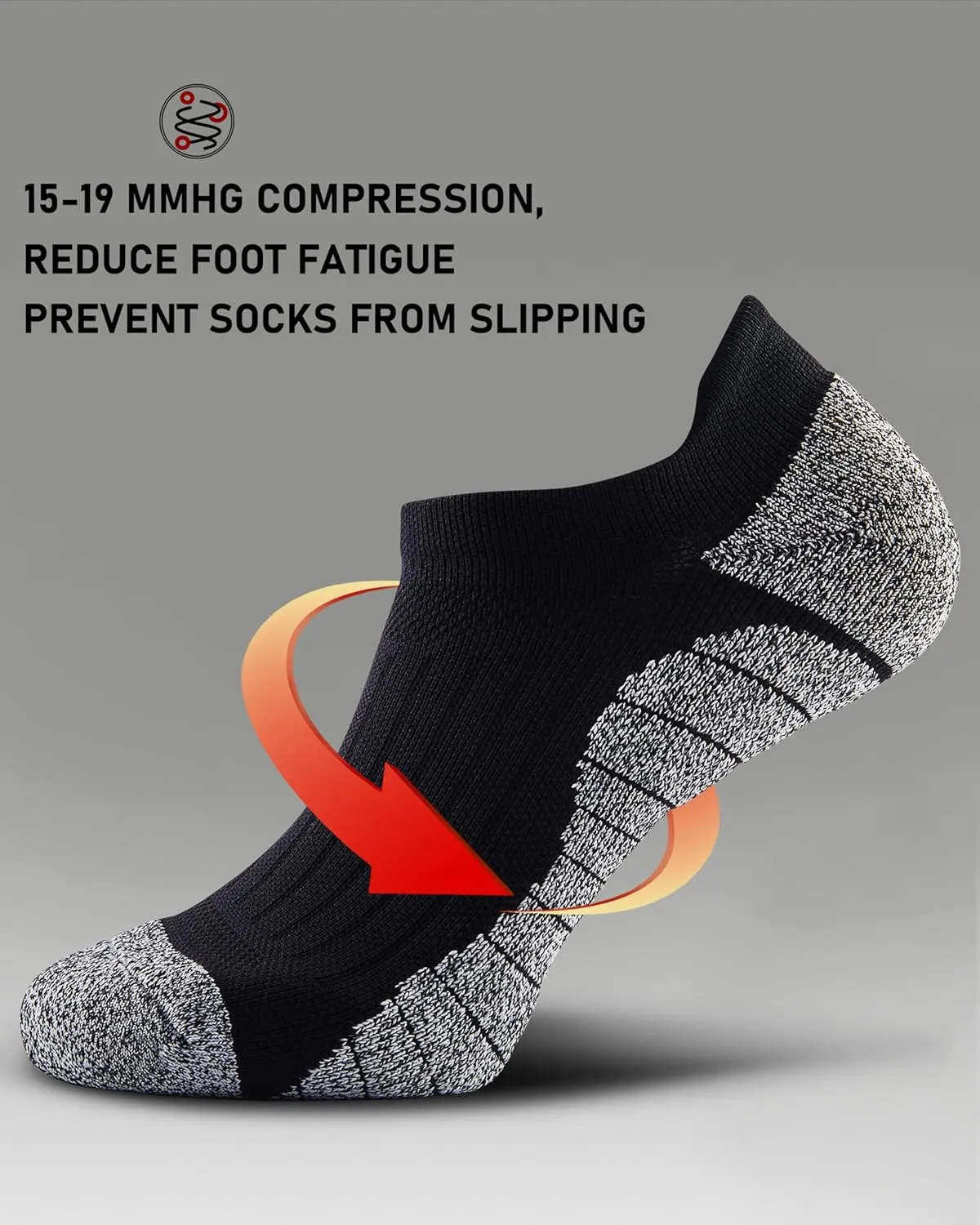 Men's No Show Compression Athletic Socks, Cushioned for Running Hiking