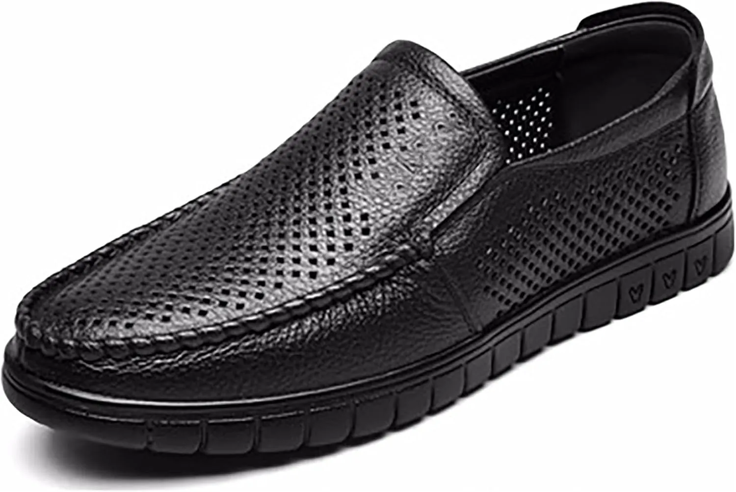 Men's Premium Cowhide Leather, Hollow Slip-On Shoes Anti-Slip Casual Lightweight Breathable for Walking, Travel, Office