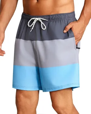 Mens Swim Trunks with Compression Liner Quick Dry Beach Shorts with Zipper Pockets