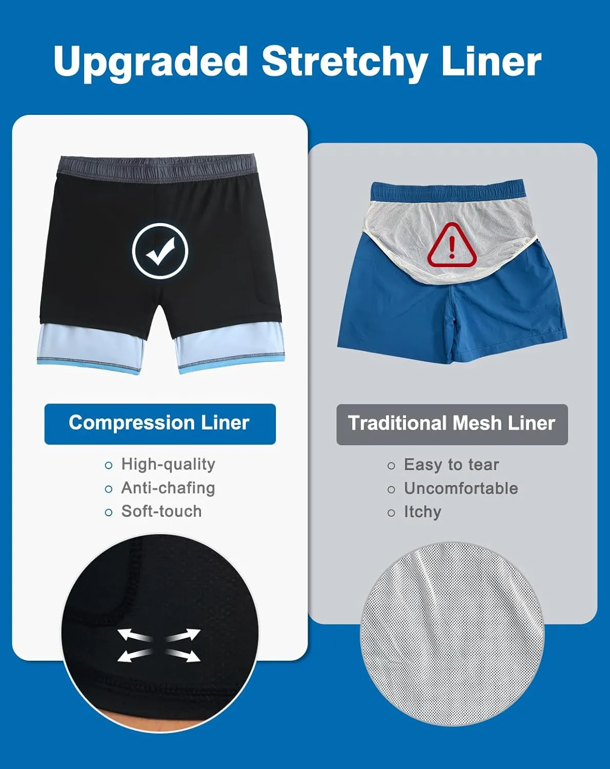 Mens Swim Trunks with Compression Liner Quick Dry Beach Shorts with Zipper Pockets