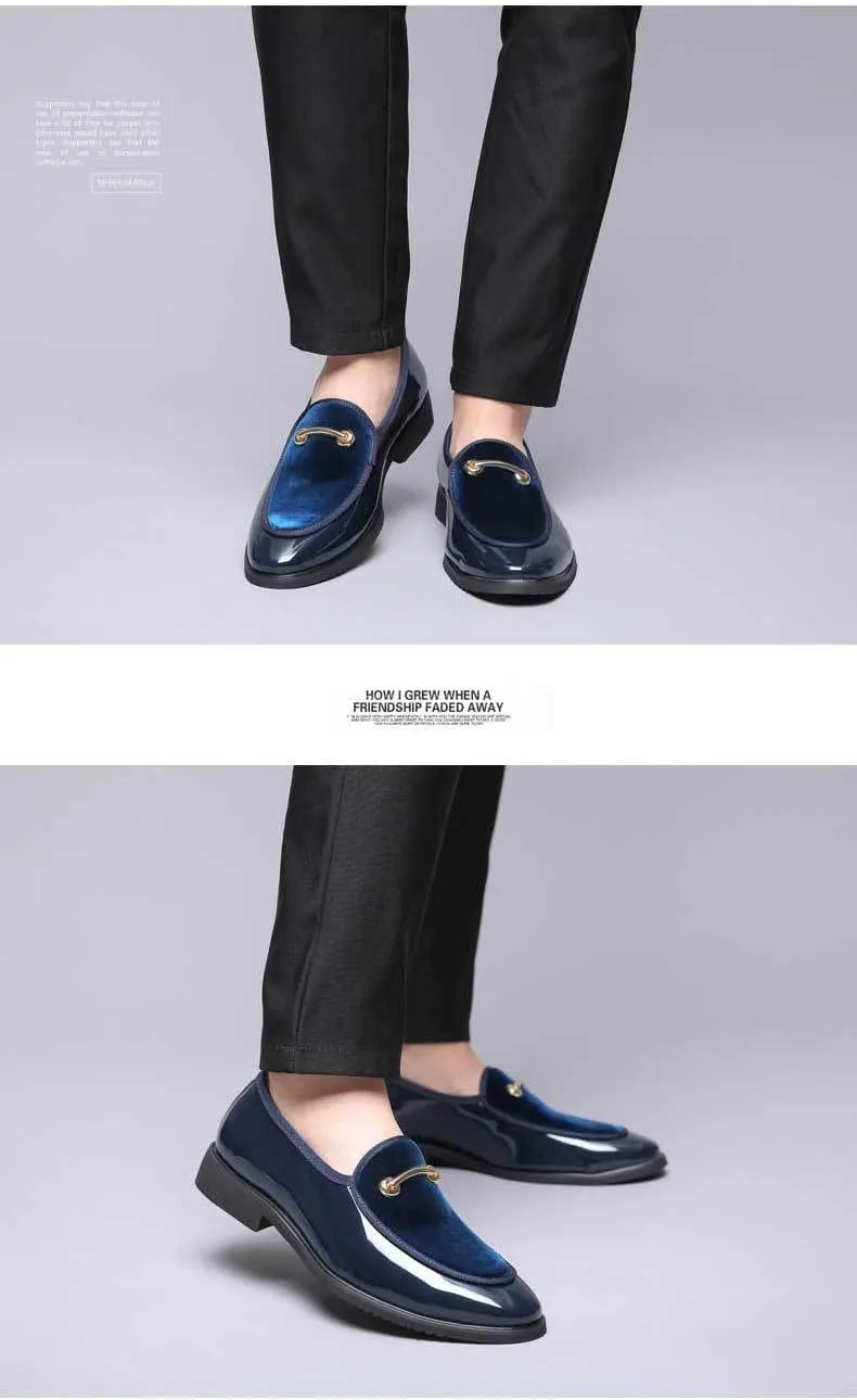 Men's Velvet Patent Leather Slip-on Dress Shoes Business and Parties Formal Events Smoking Slippers Loafers