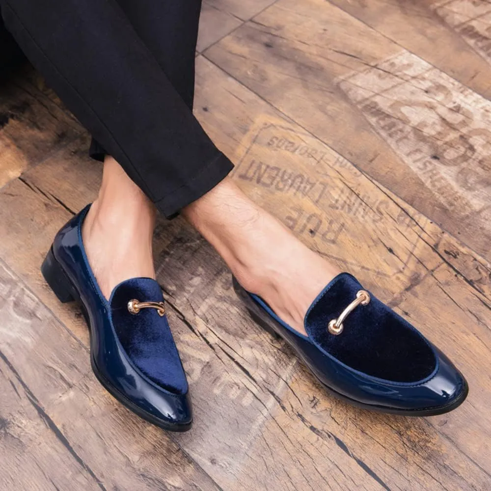 Men's Velvet Patent Leather Slip-on Dress Shoes Business and Parties Formal Events Smoking Slippers Loafers