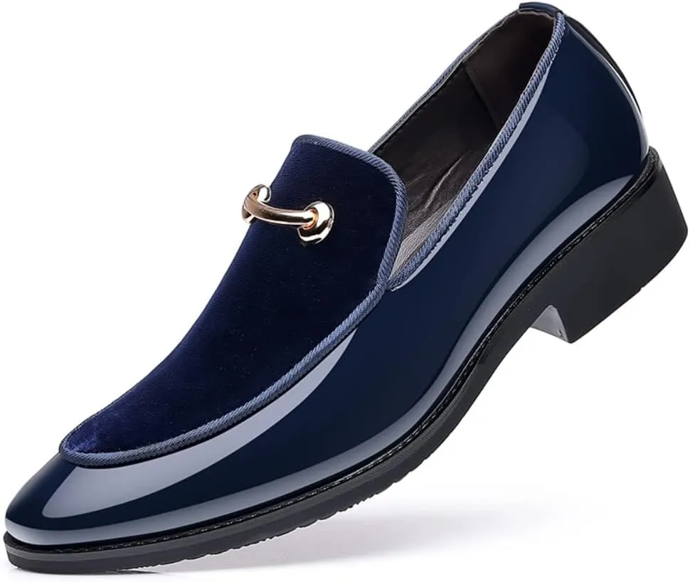 Men's Velvet Patent Leather Slip-on Dress Shoes Business and Parties Formal Events Smoking Slippers Loafers