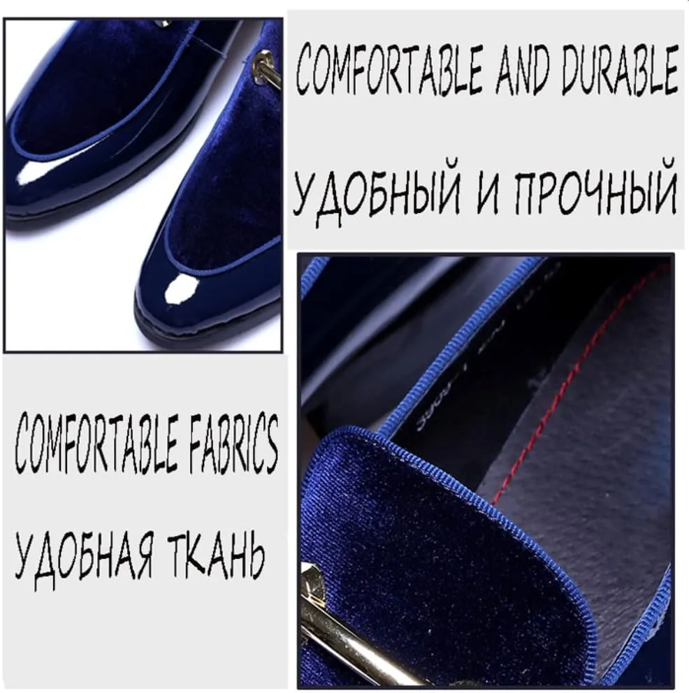 Men's Velvet Patent Leather Slip-on Dress Shoes Business and Parties Formal Events Smoking Slippers Loafers