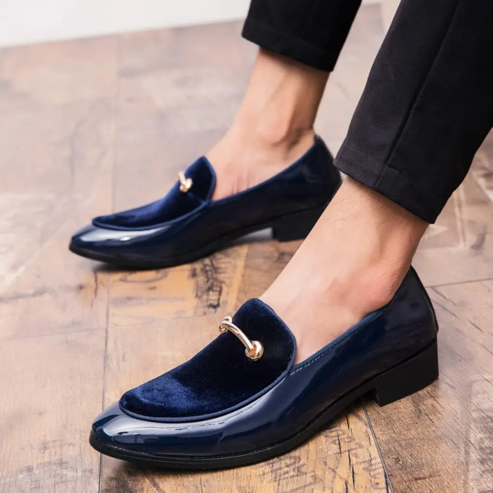 Men's Velvet Patent Leather Slip-on Dress Shoes Business and Parties Formal Events Smoking Slippers Loafers