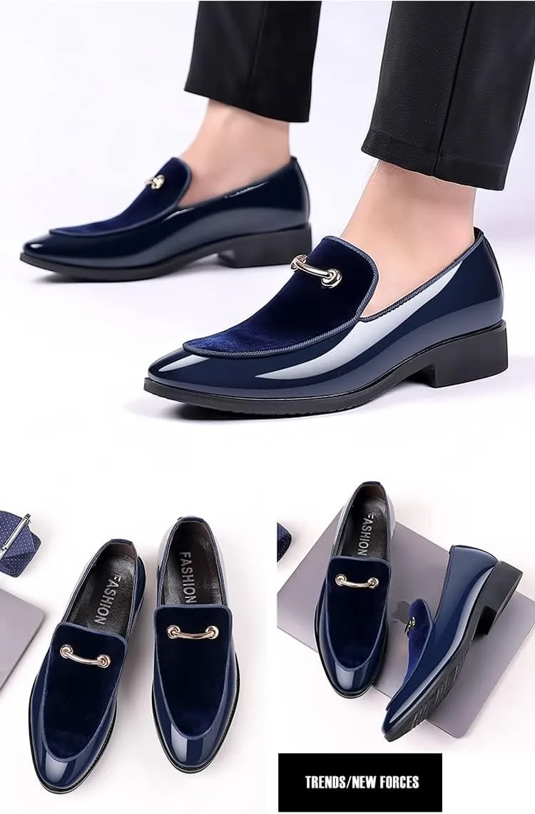 Men's Velvet Patent Leather Slip-on Dress Shoes Business and Parties Formal Events Smoking Slippers Loafers
