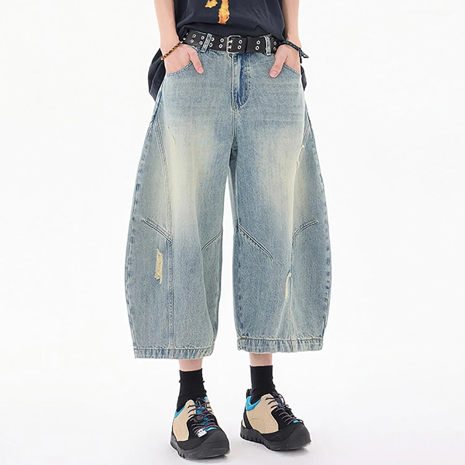 Mens Y2K Grunge Baggy Jean Shorts Casual Hip Hop Aesthetic Pants Loose Fit Denim Shorts Streetwear