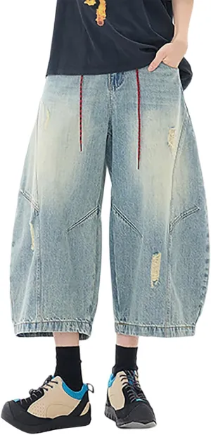 Mens Y2K Grunge Baggy Jean Shorts Casual Hip Hop Aesthetic Pants Loose Fit Denim Shorts Streetwear