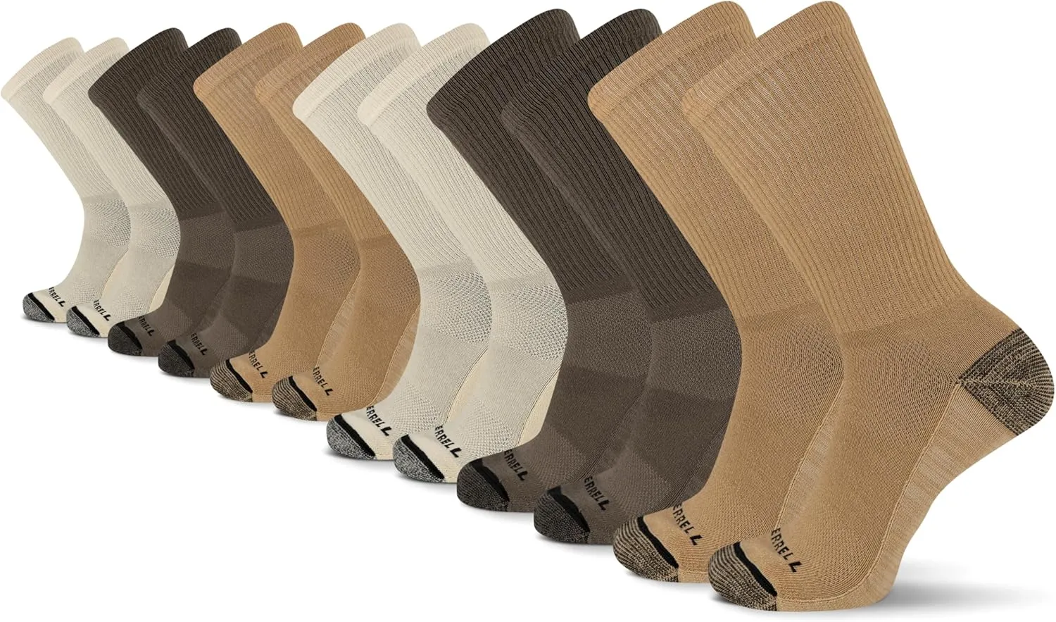 Merrell Men's and Women's Everyday Outdoor Crew Socks-6 & 12 Pairs-Cushioned Breathable Mesh