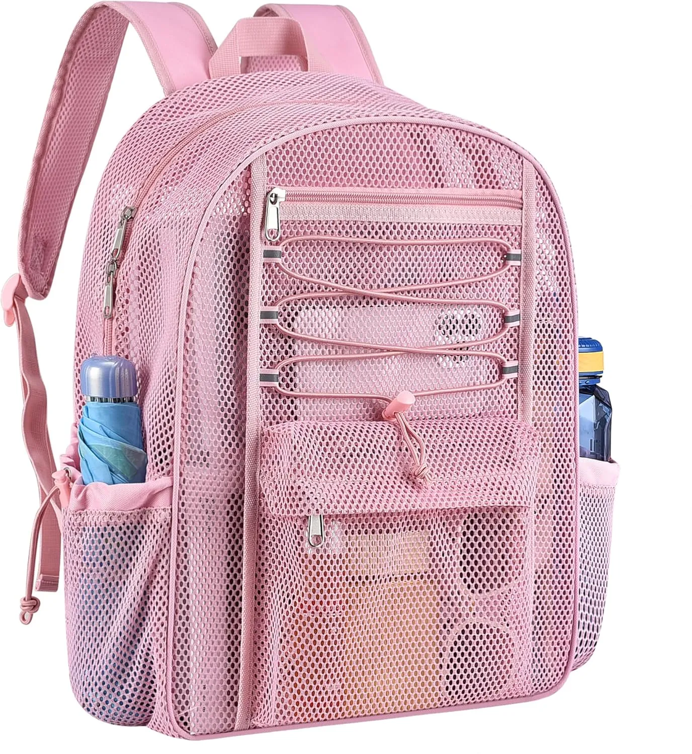 Mesh Backpack Heavy Duty for School, 24L Large Mesh Bookbag for Adults, Black Mesh School Bag with Comfort Padded Straps for Work Swimming Beach Fitness Sport(Pink)