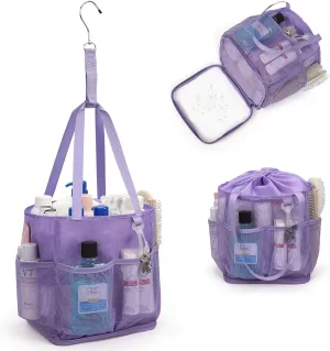 Mesh Shower Caddy Portable for College Dorm Room Essentials, Shower Tote Bag with Hanging Hook and Drawstring, Quick Dry Toiletry Bag with 6 Pockets for Bathroom, Swimming, Gym, Camping, Beach, Travel