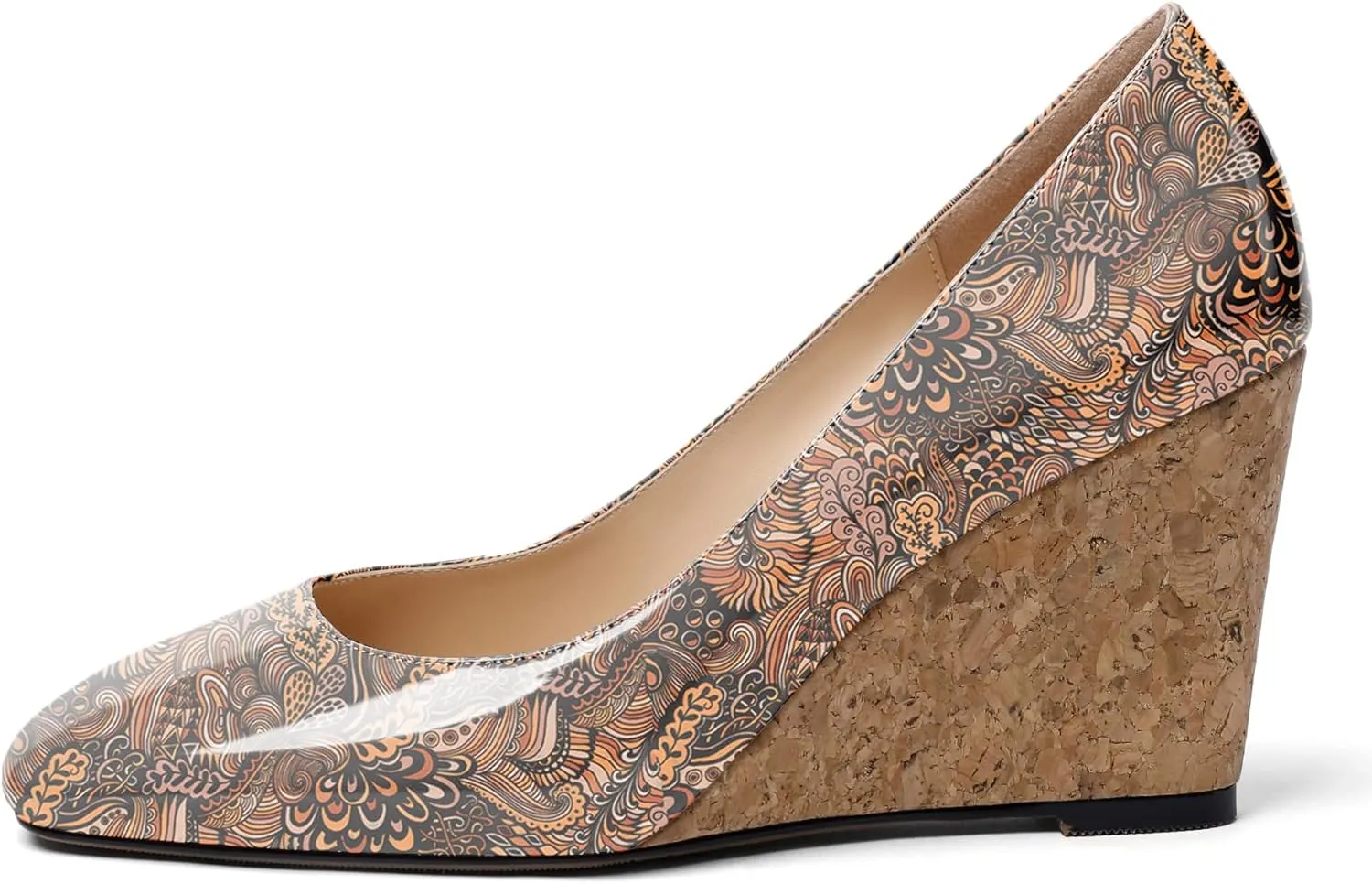 Mettesally Women's Cork Heel Wedges Square Closed Toe High Heels Pumps Slip On Fashion Party Office Dress Shoes