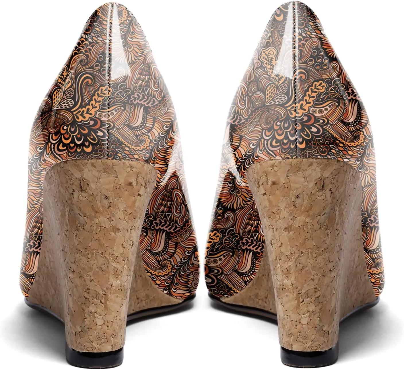 Mettesally Women's Cork Heel Wedges Square Closed Toe High Heels Pumps Slip On Fashion Party Office Dress Shoes