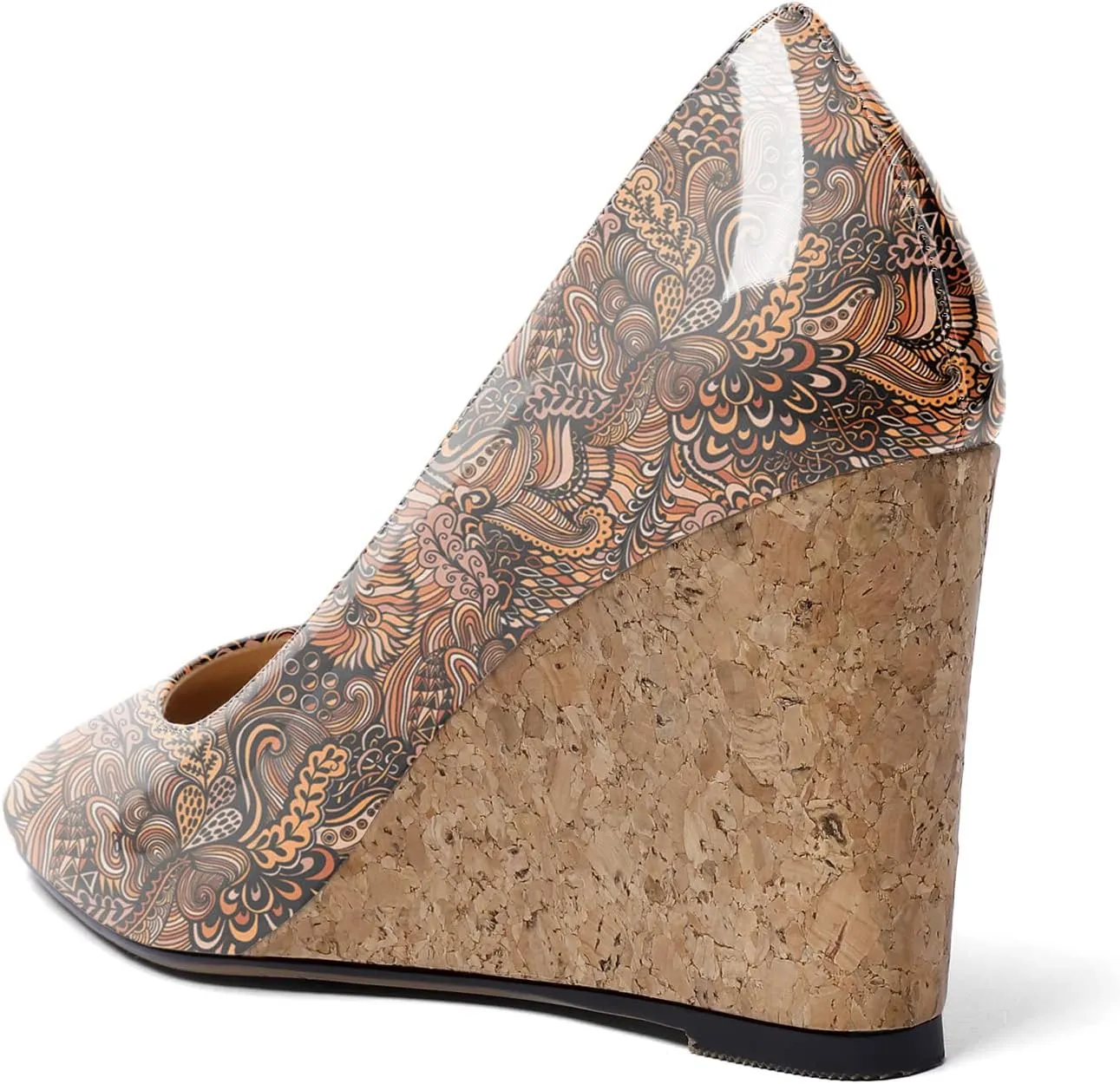Mettesally Women's Cork Heel Wedges Square Closed Toe High Heels Pumps Slip On Fashion Party Office Dress Shoes