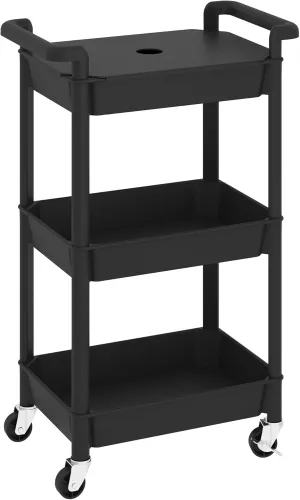 MIOCASA Utility Rolling Cart with Detachable Tray Top, 3-Tier Kitchen Storage Organization, Art Cart with Wheels for Office, Classroom, Livingroom, Kitchen, Bathroom