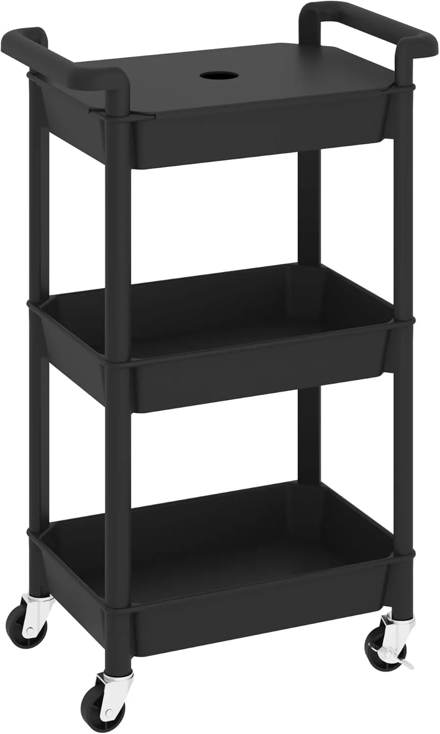 MIOCASA Utility Rolling Cart with Detachable Tray Top, 3-Tier Kitchen Storage Organization, Art Cart with Wheels for Office, Classroom, Livingroom, Kitchen, Bathroom