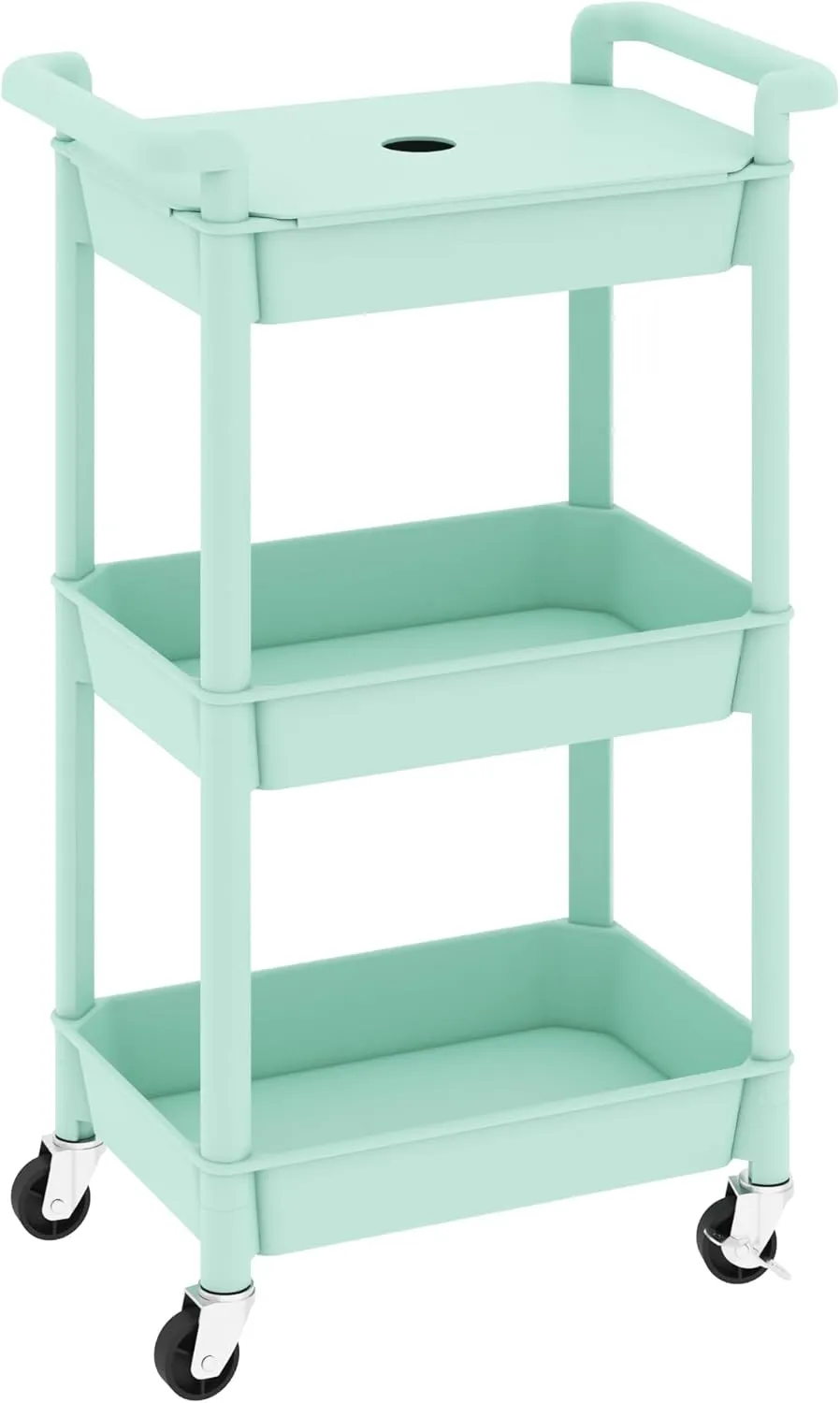 MIOCASA Utility Rolling Cart with Detachable Tray Top, 3-Tier Kitchen Storage Organization, Art Cart with Wheels for Office, Classroom, Livingroom, Kitchen, Bathroom