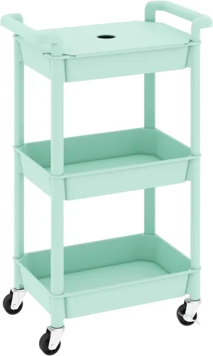 MIOCASA Utility Rolling Cart with Detachable Tray Top, 3-Tier Kitchen Storage Organization, Art Cart with Wheels for Office, Classroom, Livingroom, Kitchen, Bathroom