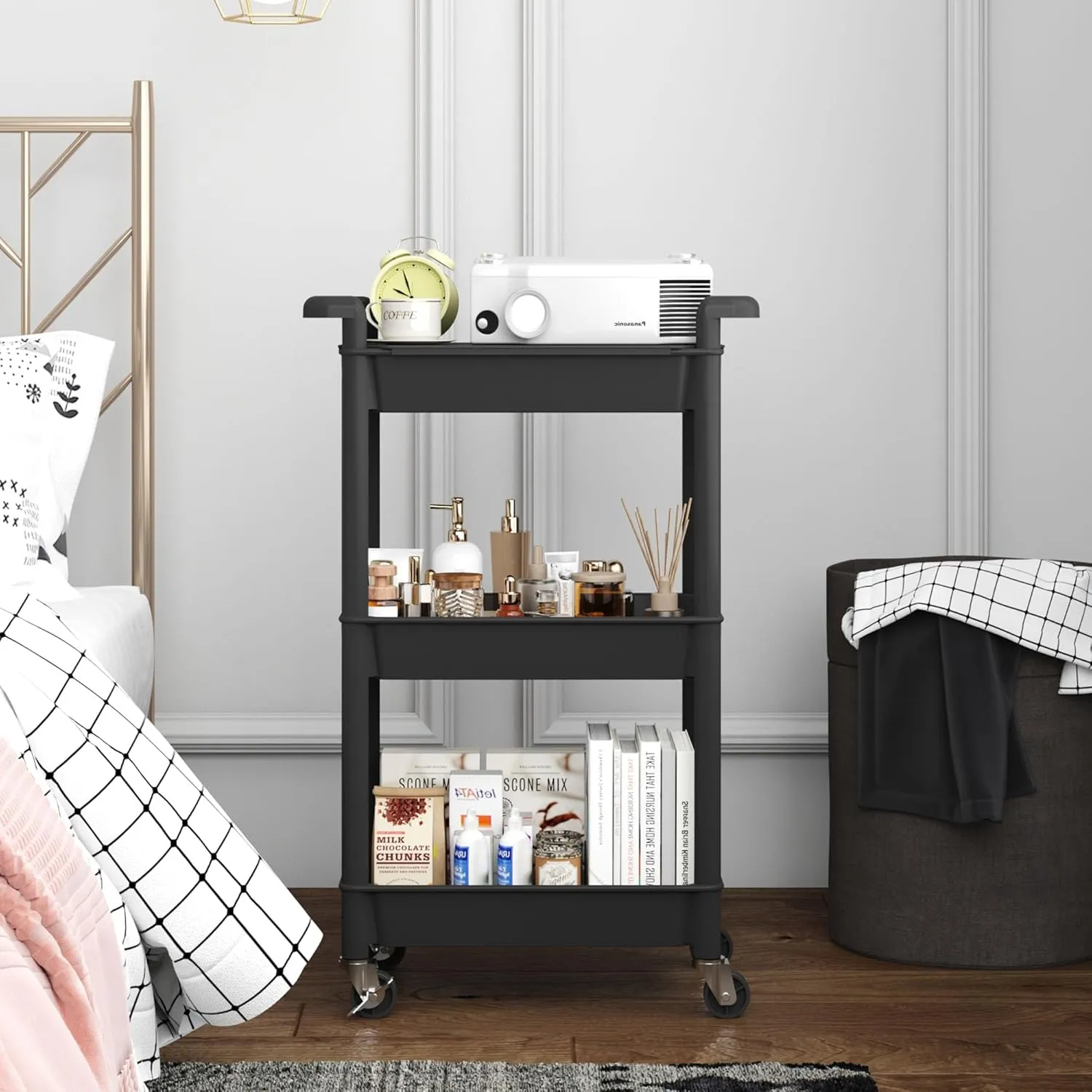 MIOCASA Utility Rolling Cart with Detachable Tray Top, 3-Tier Kitchen Storage Organization, Art Cart with Wheels for Office, Classroom, Livingroom, Kitchen, Bathroom