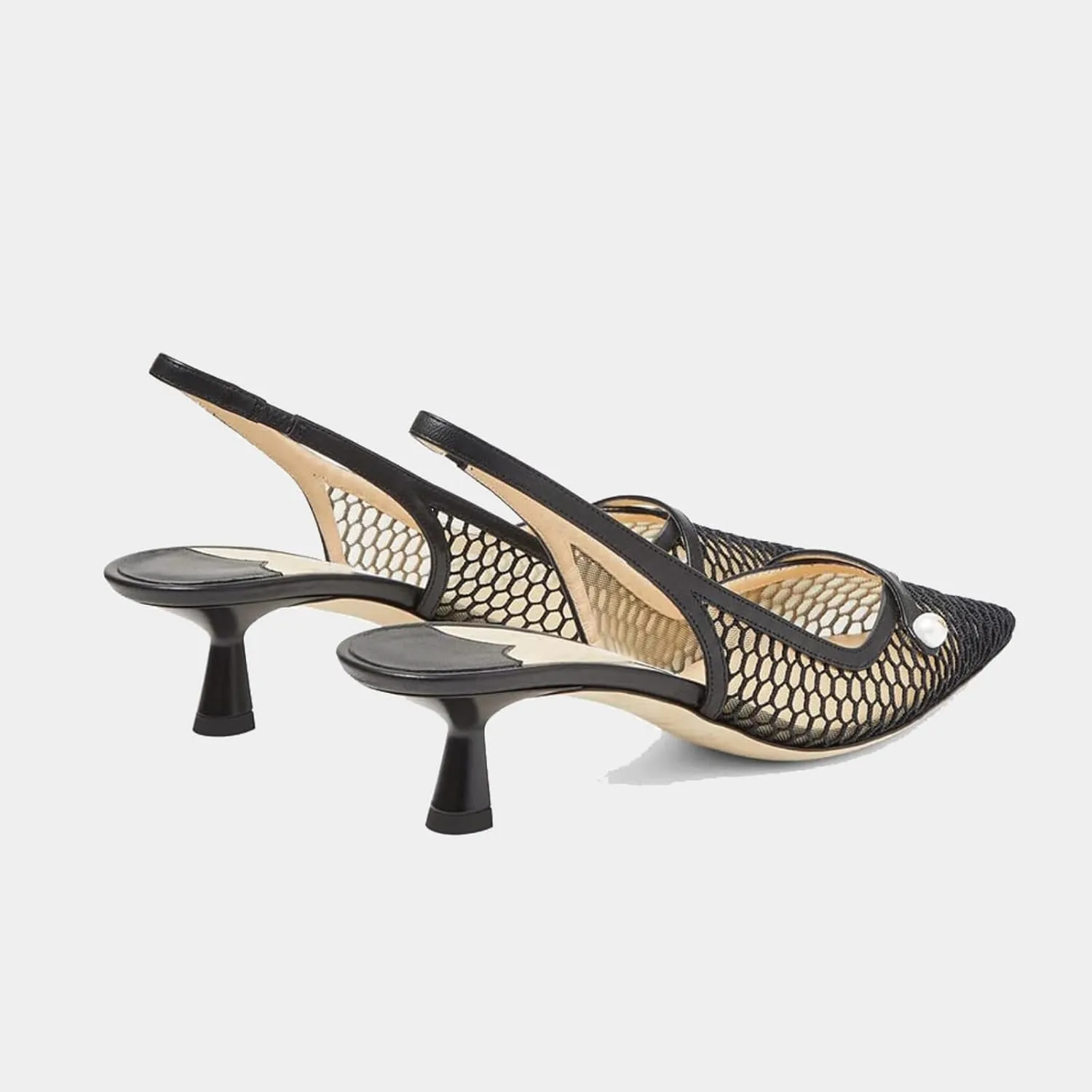 MIRAAZZURRA Mesh Slingback Kitten Heels Pointed Toe Pumps Low Heel Slip on Dress Shoes for Dating Party Working