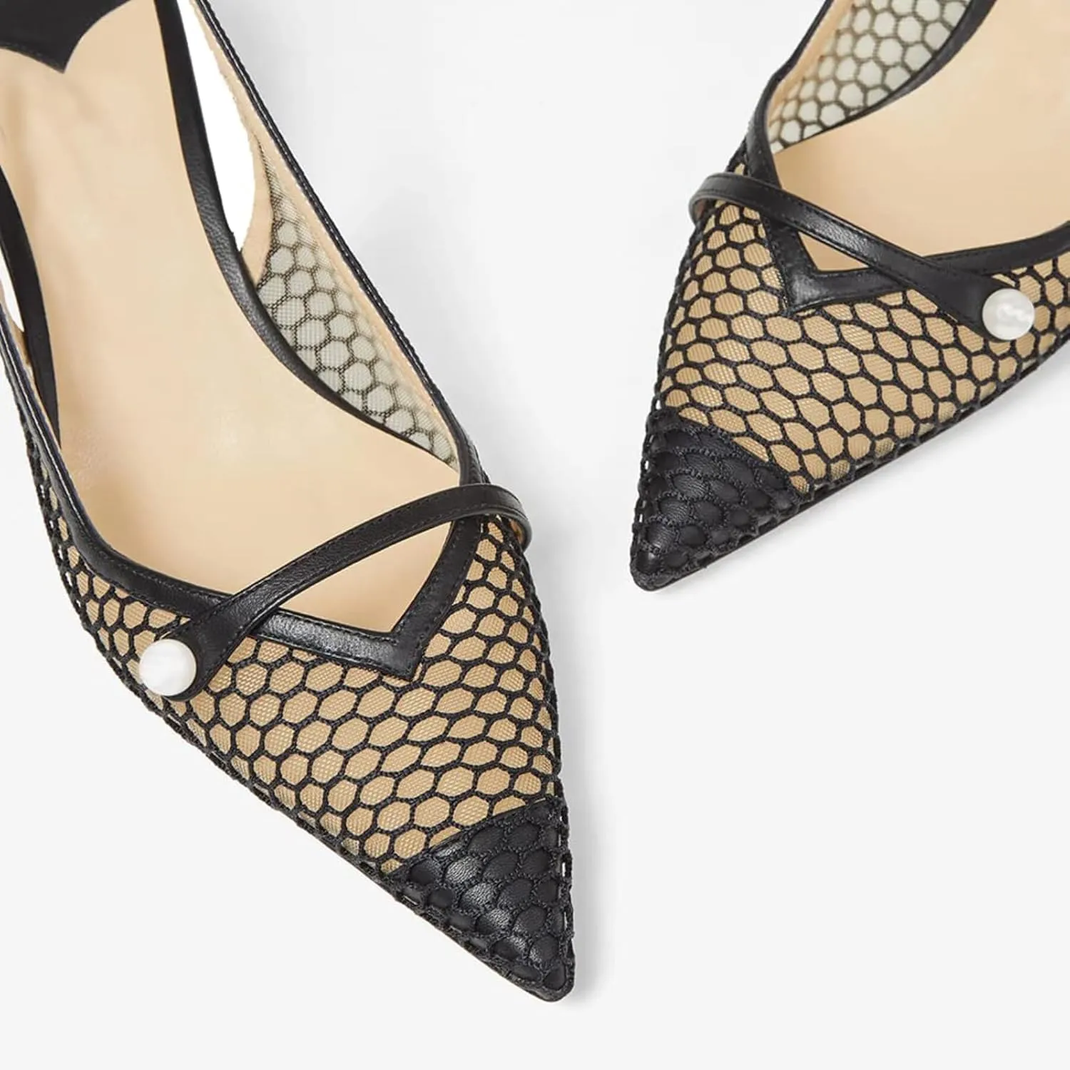 MIRAAZZURRA Mesh Slingback Kitten Heels Pointed Toe Pumps Low Heel Slip on Dress Shoes for Dating Party Working