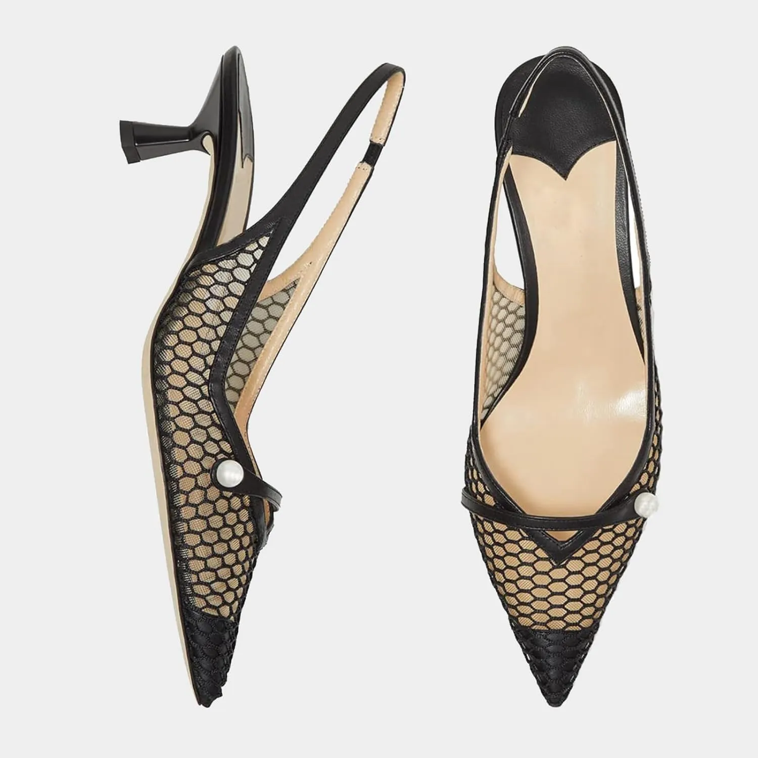 MIRAAZZURRA Mesh Slingback Kitten Heels Pointed Toe Pumps Low Heel Slip on Dress Shoes for Dating Party Working