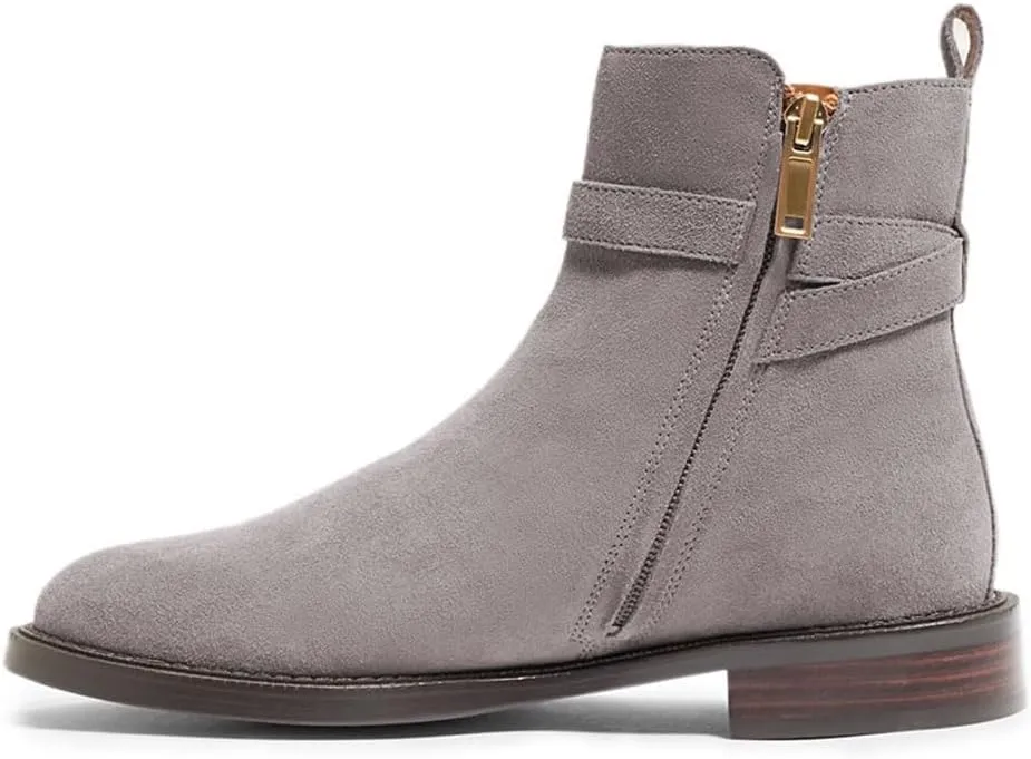 miss left Women Classic Cross Strappy Ankle Boots Closed Round Toe Side Zipper Flat Short Booties Trendy Winter Daily Wear Shoes Size 4-16 US