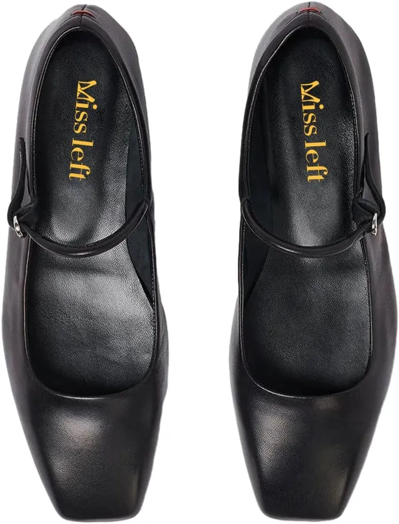 miss left Women's Adorable Closed Square Toe Mary Jane Flats Adjustable Strap Buckle Ballet Flat Comfort Dance Ballroom Shoes Size 4-16 US