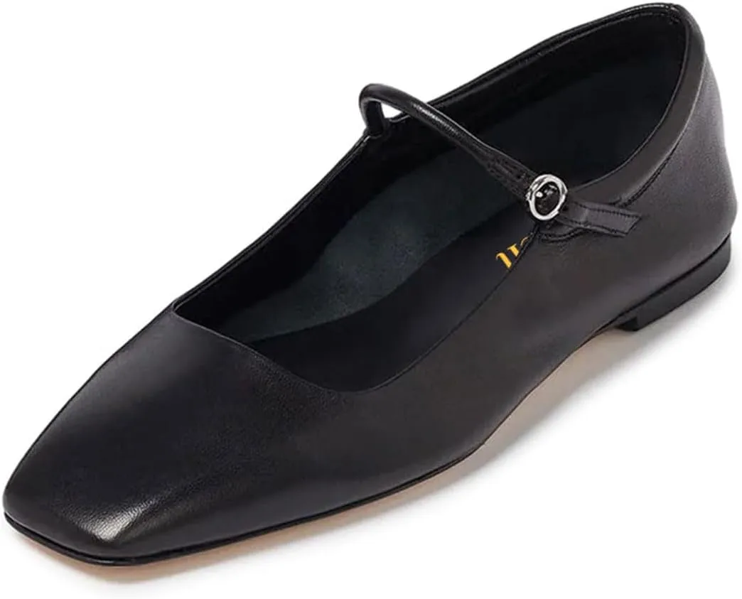 miss left Women's Adorable Closed Square Toe Mary Jane Flats Adjustable Strap Buckle Ballet Flat Comfort Dance Ballroom Shoes Size 4-16 US