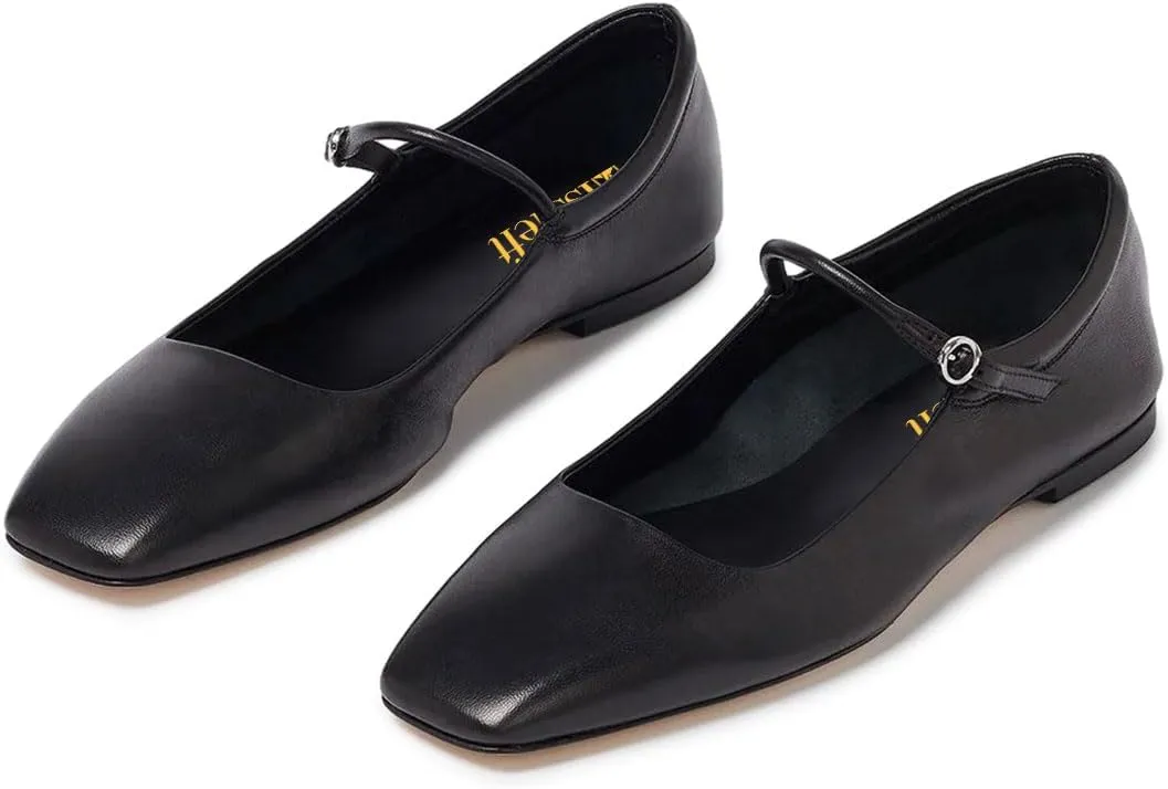 miss left Women's Adorable Closed Square Toe Mary Jane Flats Adjustable Strap Buckle Ballet Flat Comfort Dance Ballroom Shoes Size 4-16 US