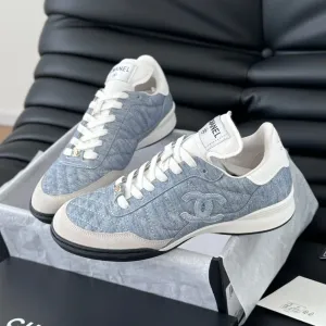 MIX EMBROIDERED CHANEL LIGHT LAMBSKIN WHITE SNEAKER Premium IN BLUE Compact