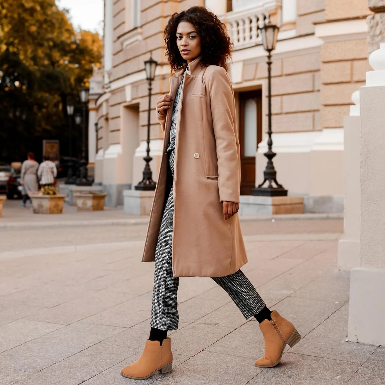 MIXIN Women's Chelsea Fashion Ankle Wedge Boots Classic Booties Chunky Heel Slip On Zipper Shoes