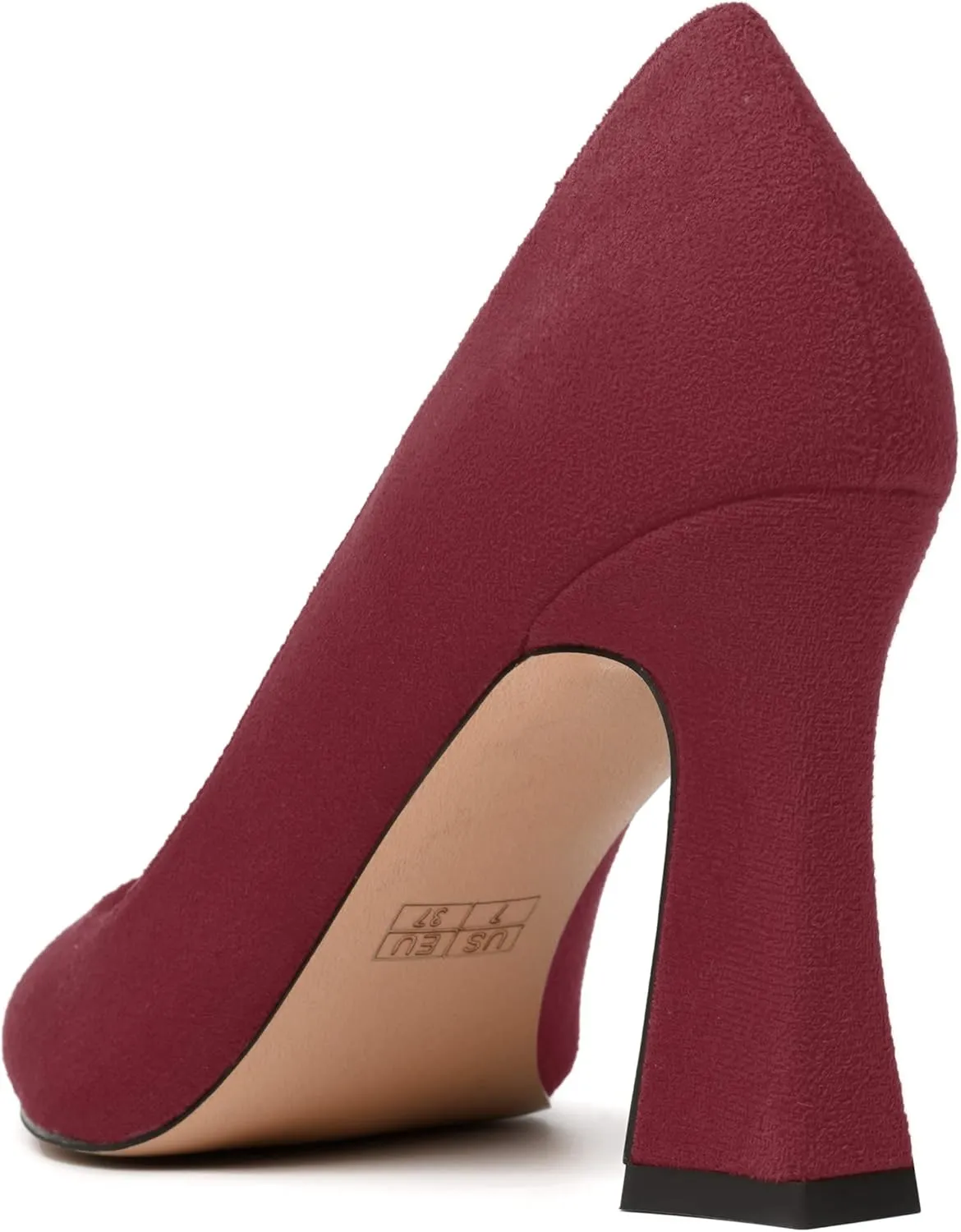 MODENCOCO Womens Slip On Solid Office Sexy Pointed Toe Fashion Suede Block High Heel Pumps Dress Shoes 3.5 Inch