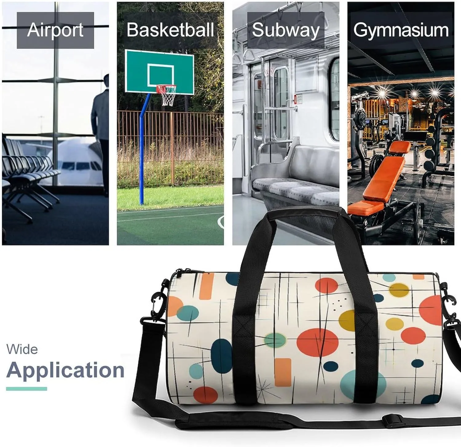 Modern Mid Century Duffel Bag for Men Women Gym Bag Sports Small Overnight Bag for Travel Weekender, 17.7in/9in/9in, XB0606009