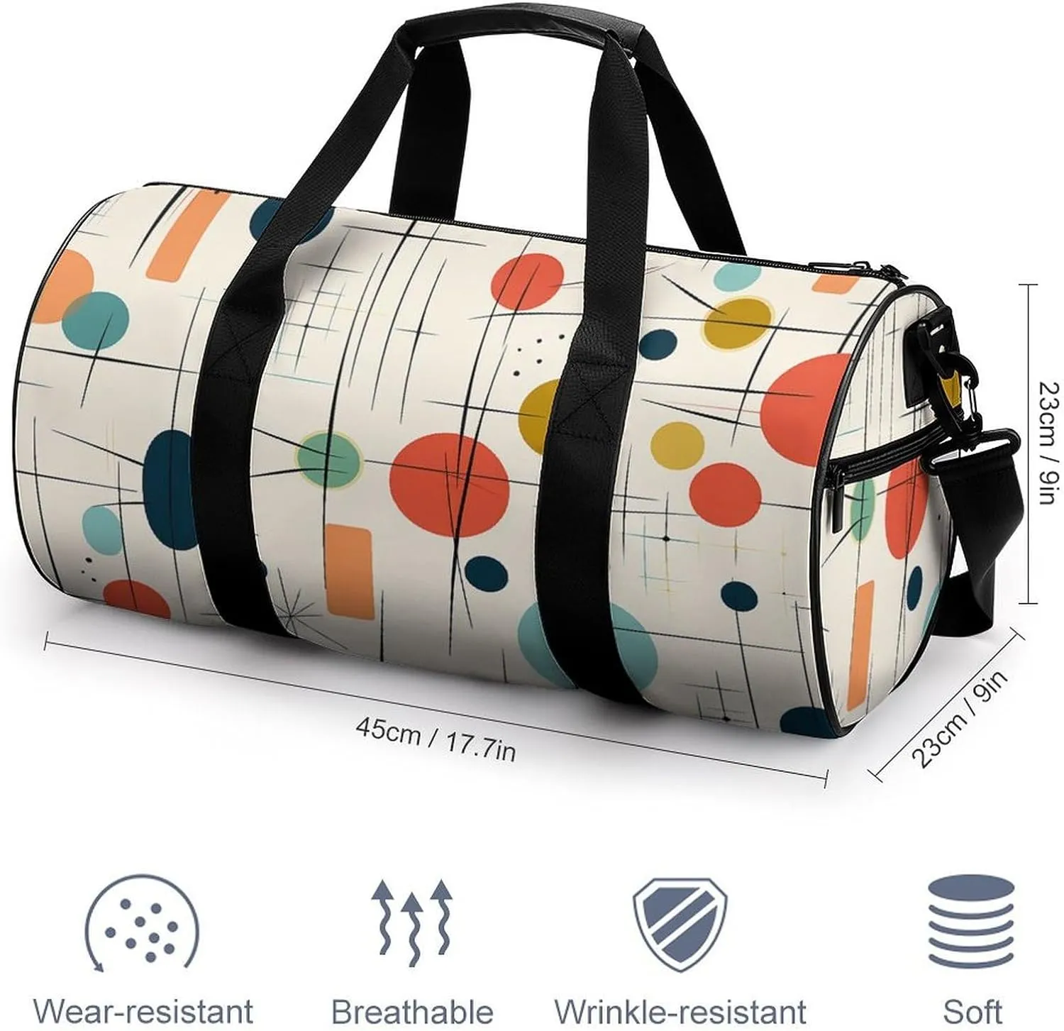 Modern Mid Century Duffel Bag for Men Women Gym Bag Sports Small Overnight Bag for Travel Weekender, 17.7in/9in/9in, XB0606009