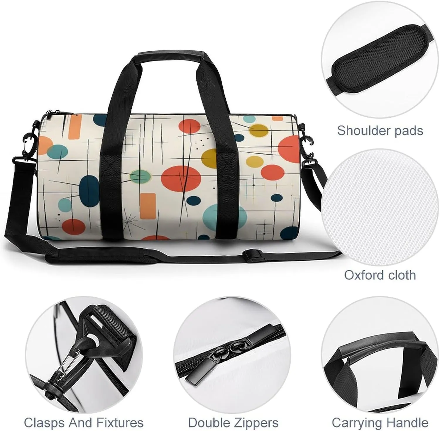 Modern Mid Century Duffel Bag for Men Women Gym Bag Sports Small Overnight Bag for Travel Weekender, 17.7in/9in/9in, XB0606009