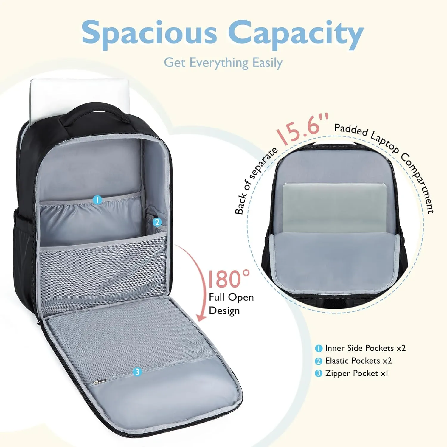 mommore Diaper Bag Backpack Large Baby Bag 37L with 15.6'' Laptop Sleeve Mom Bags with Insulated Pockets, Changing Pad, Stroller Straps, Travel, Work