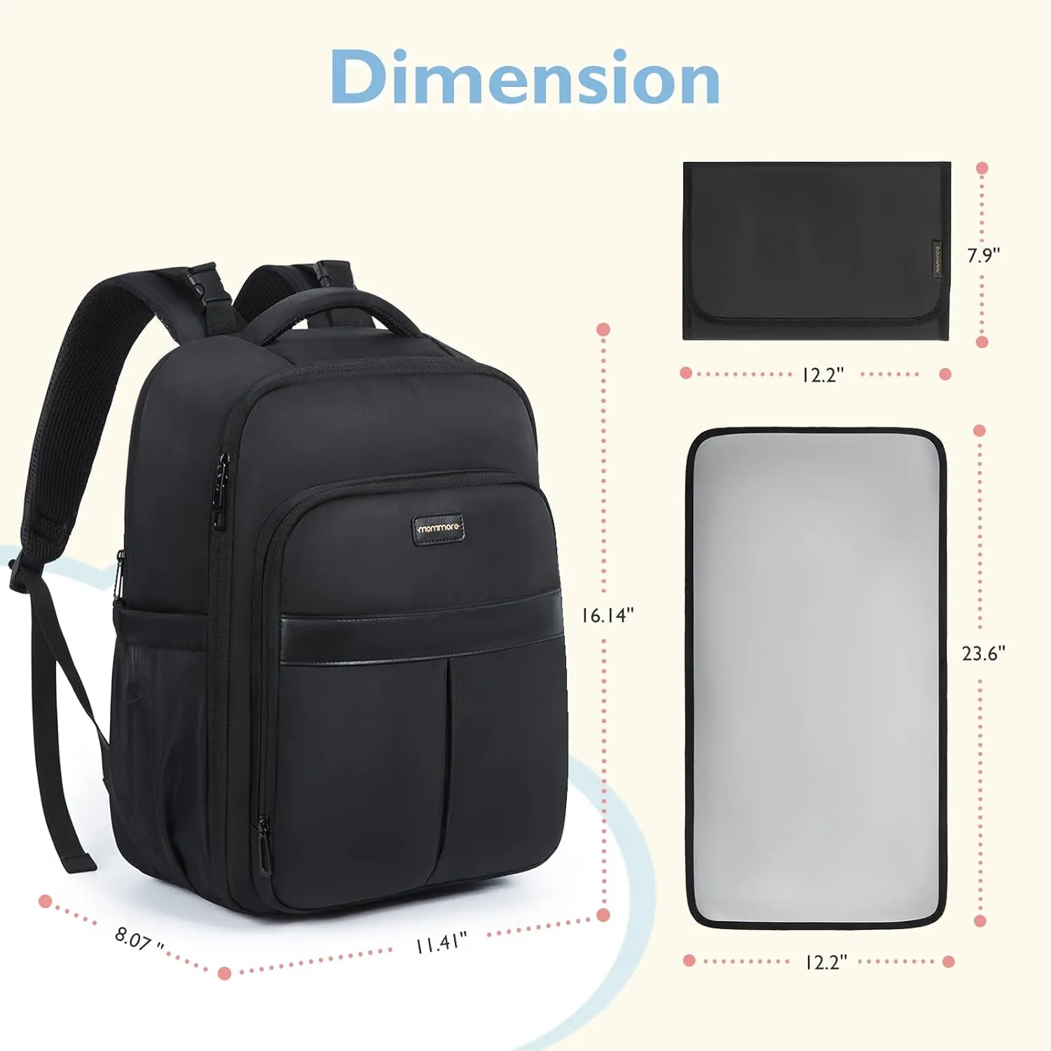 mommore Diaper Bag Backpack Large Baby Bag 37L with 15.6'' Laptop Sleeve Mom Bags with Insulated Pockets, Changing Pad, Stroller Straps, Travel, Work