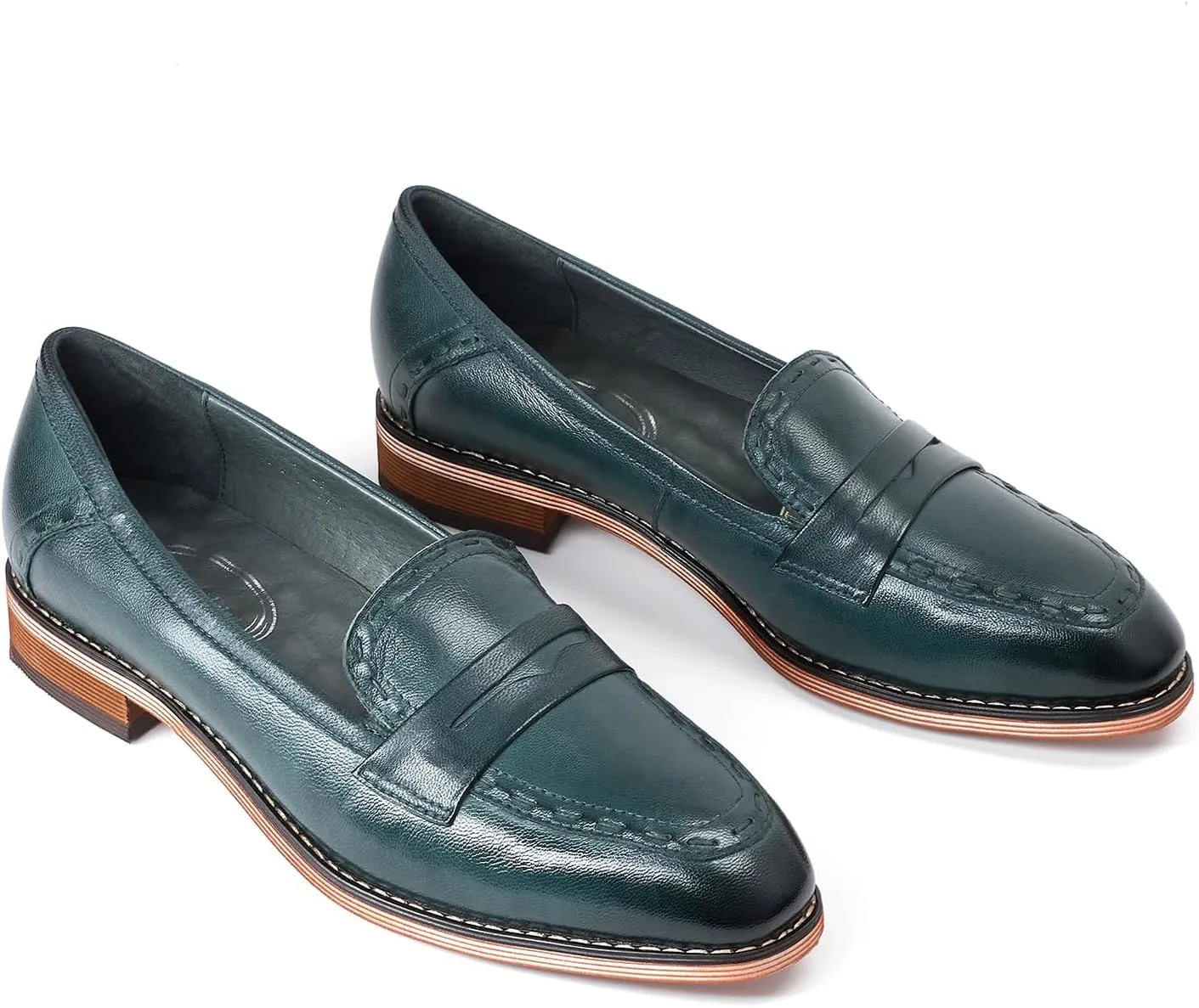 Mona flying Women's Leather Penny Loafers Slip On Flats Office Ladies Casual Shoes