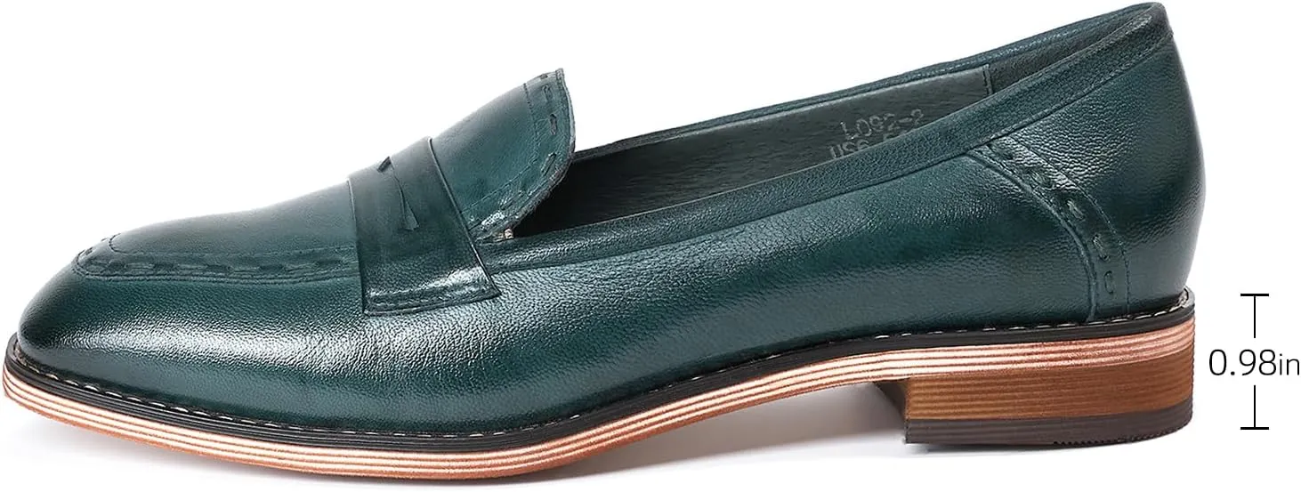 Mona flying Women's Leather Penny Loafers Slip On Flats Office Ladies Casual Shoes