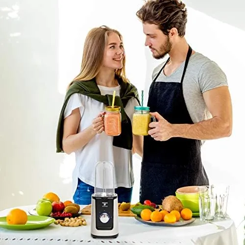 Moss & Stone 2 in 1 Personal Mini Blender with Additional Blender Cups, Amazing Bullet Blenders For Making Smoothie, White & Black Juice & Smoothie Maker