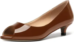 MOVINSTEPS Womens Dress Peep Toe Patent Open Toe Slip On Dating Kitten Low Heel Pumps Shoes 1.5 Inch