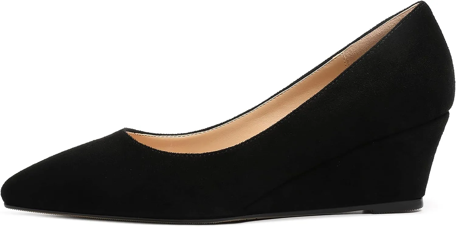 MOVINSTEPS Womens Pointed Toe Dress Slip On Work Wedge Low Heel Pumps Shoes 2 Inch