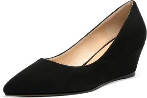 MOVINSTEPS Womens Pointed Toe Dress Slip On Work Wedge Low Heel Pumps Shoes 2 Inch