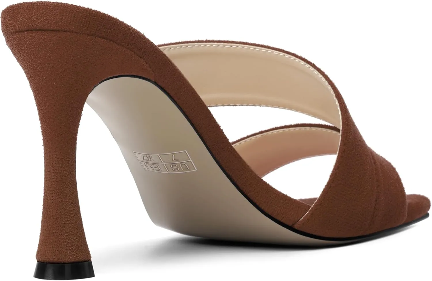 MOVINSTEPS Womens Solid Casual Slip On Suede Dating Square Toe Spool High Heel Heeled Sandals 3.3 Inch