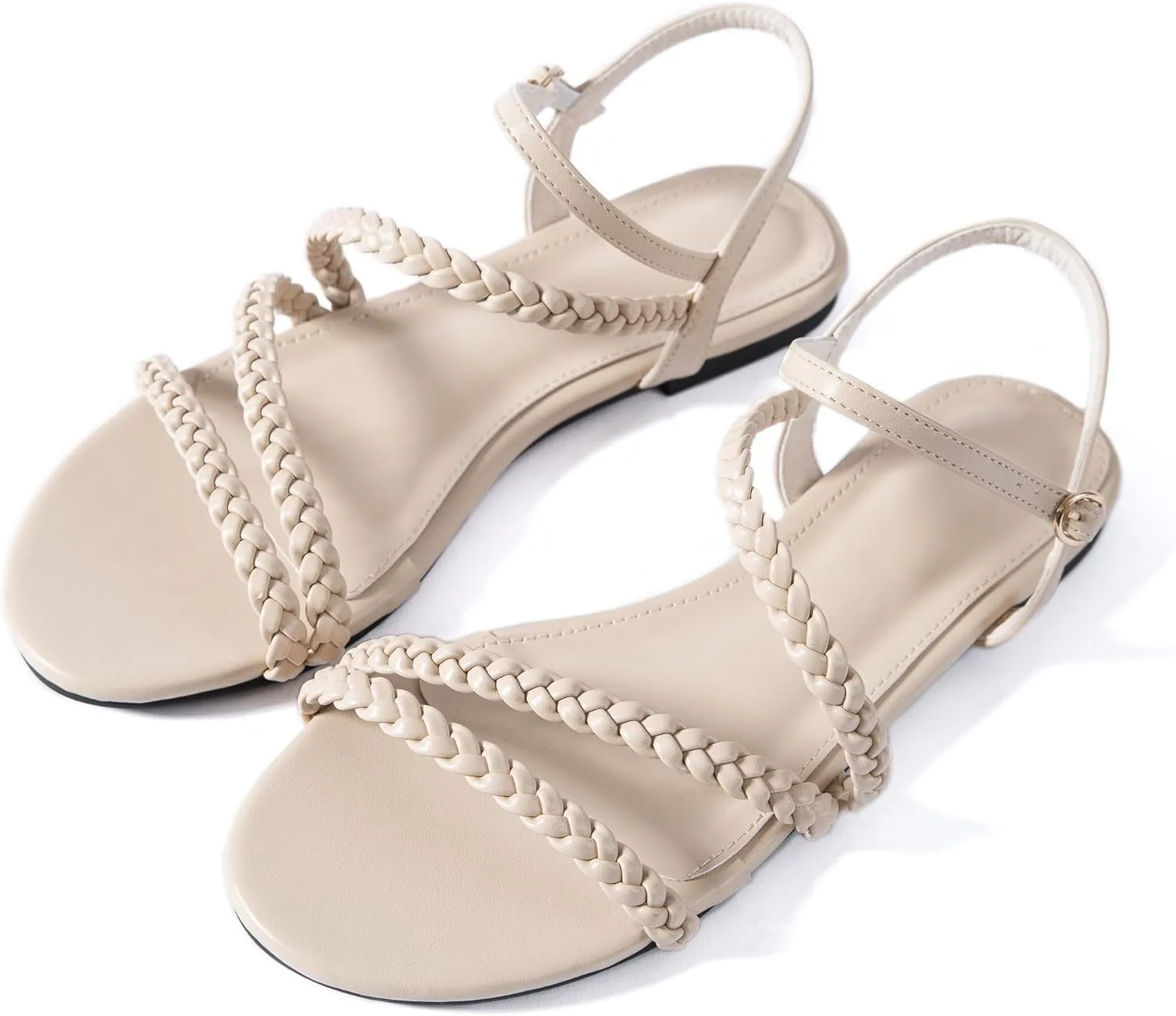Mtzyoa Women Flat Sandals Dressy Strappy Gladiator Summer Ankle Strap Nude Open Toe Comfortable Wedding Casual Leather Ladies Party Trendy Vacation