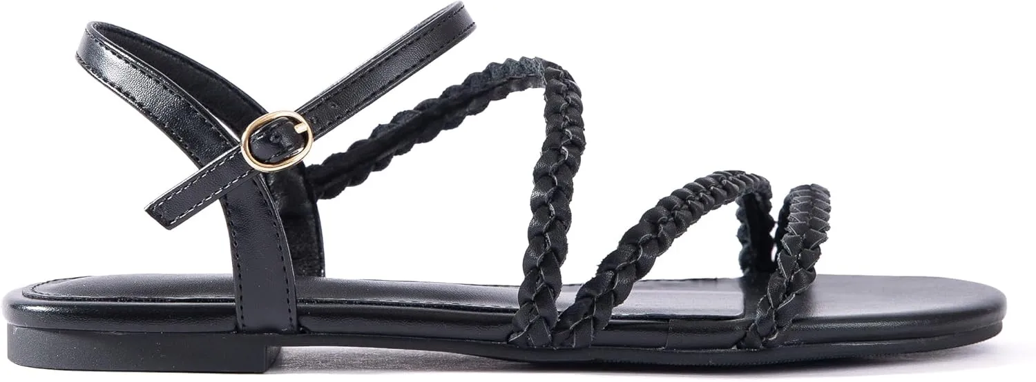 Mtzyoa Women Flat Sandals Dressy Strappy Gladiator Summer Ankle Strap Nude Open Toe Comfortable Wedding Casual Leather Ladies Party Trendy Vacation